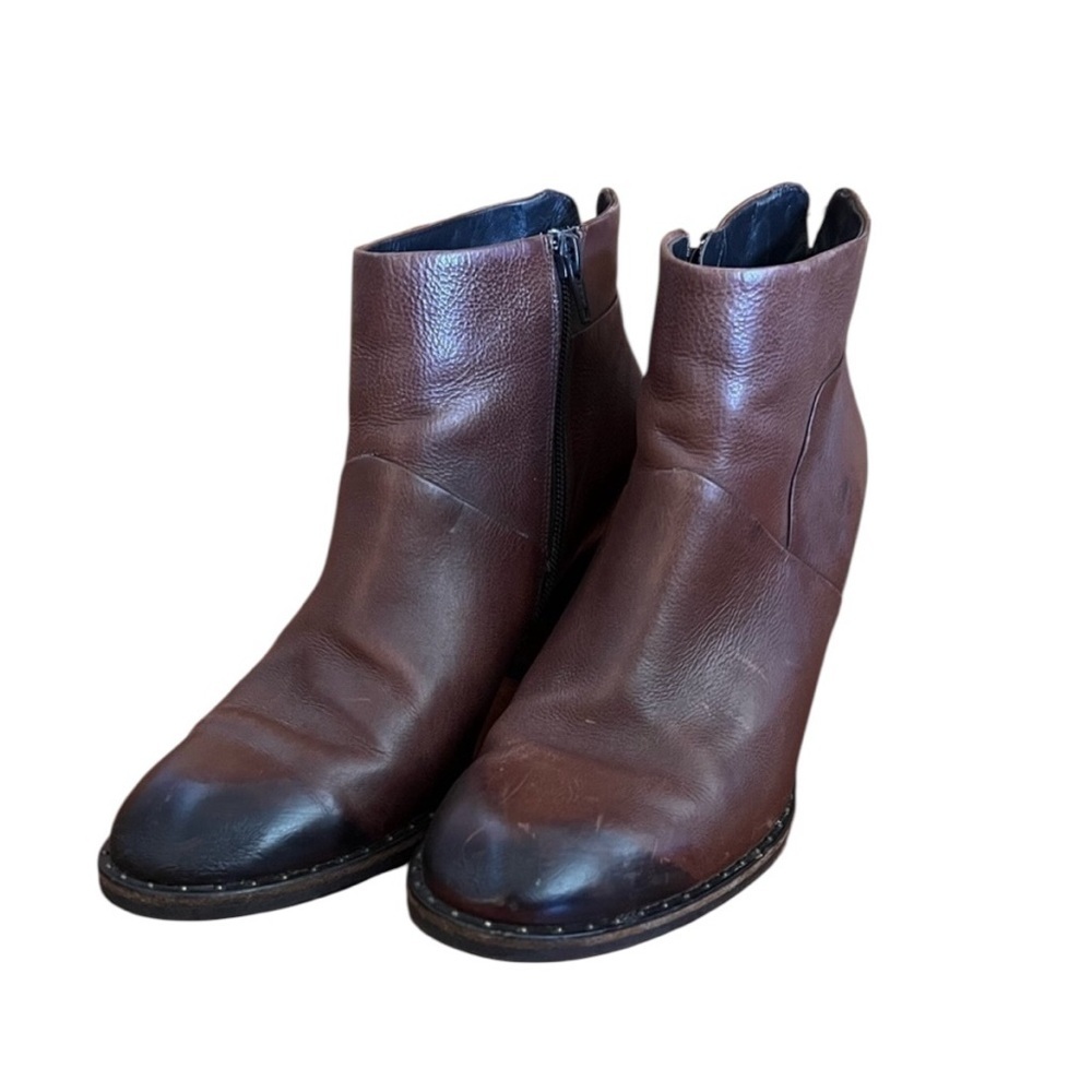 Paul Green 7 Brown Oiled Leather Ankle Boots Booties Stacked Heel Luxury Chic - Picture 2 of 12
